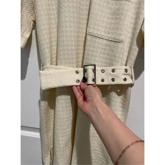 NWOT Bershka Belted Cream Houndstooth Short Sleeve Shirt Mini Dress Size Small - Picture 6 of 15